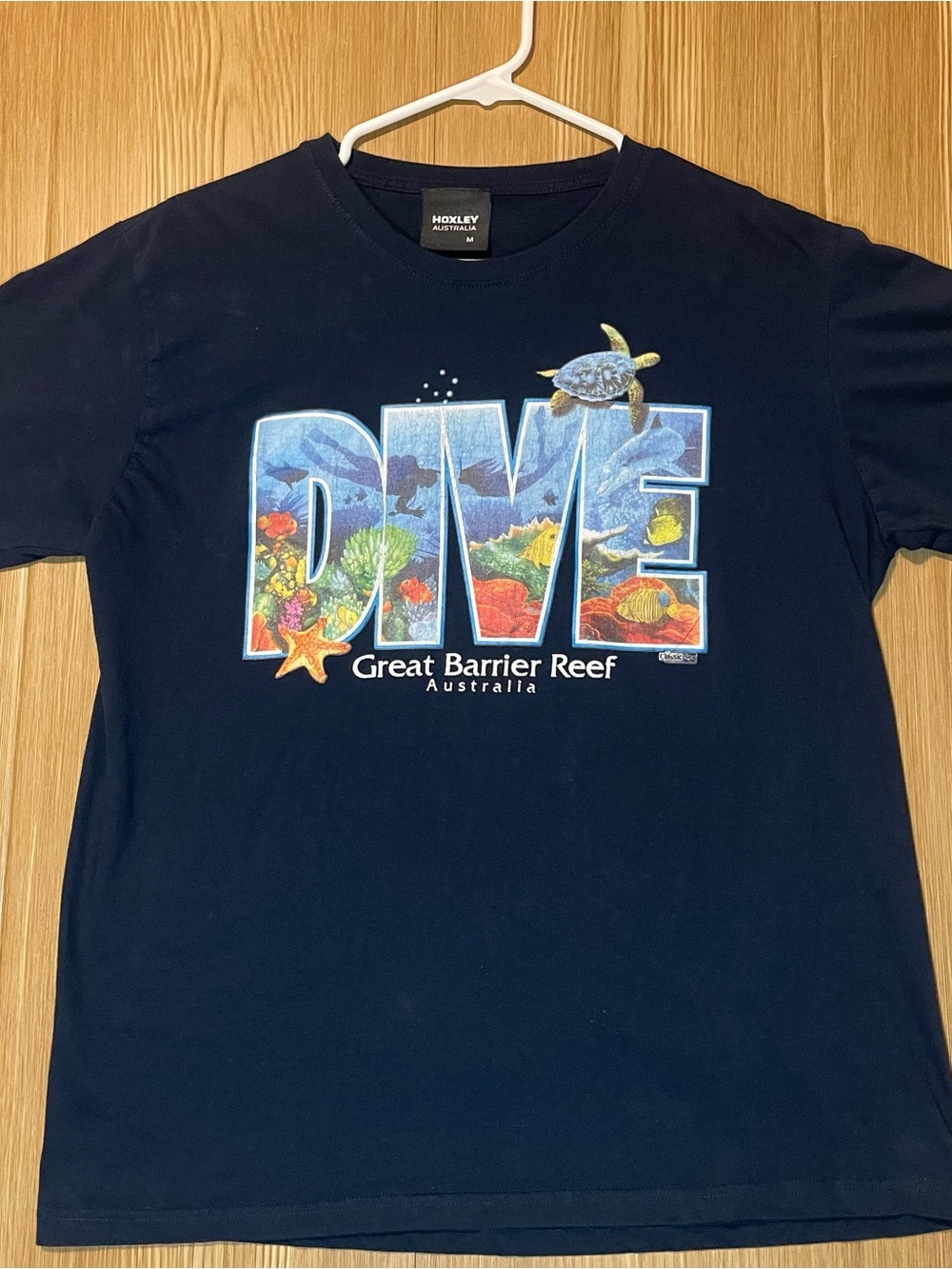 Hoxley Australia Great Barrier Reef Graphic T-Shirt Mens Medium Navy Scuba Dive